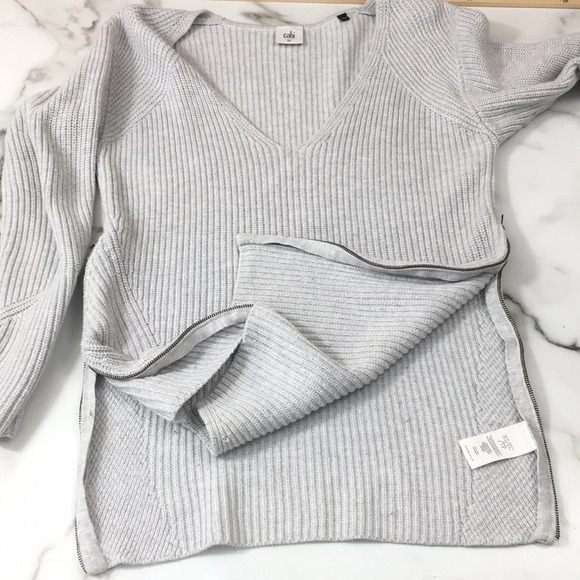 Cabi Gray Knit‎ Deep V Neck Side Zip Sweater Womens XS Cotton Pullover - Picture 9 of 12